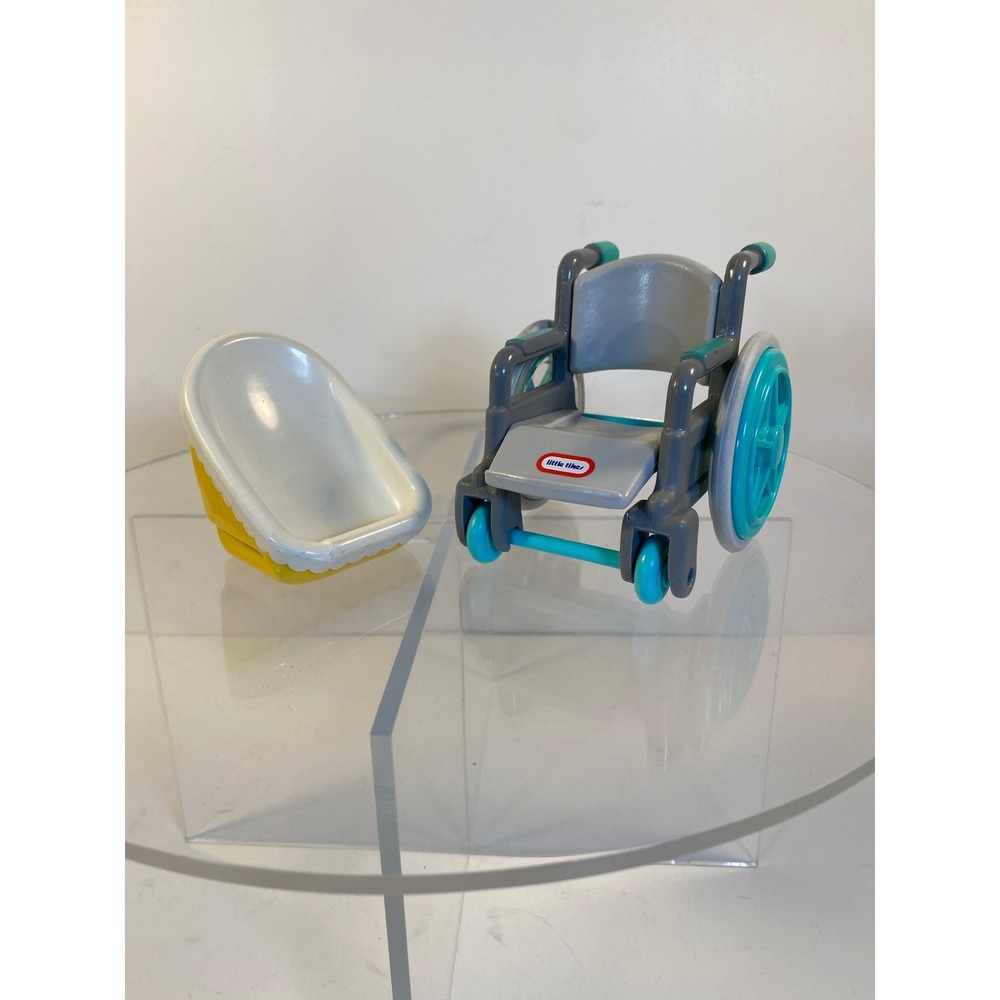 Vintage Little Tikes Doll Furniture Wheelchair Teal Grey and Yellow Car Seat Set